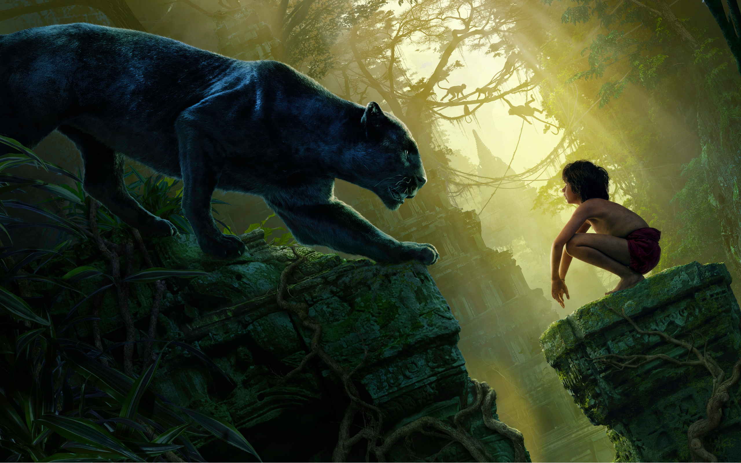 Mowgli Bagheera Black Panther The Jungle Book Wallpaper - Jungle Book Wallpaper 4k - HD Wallpaper 