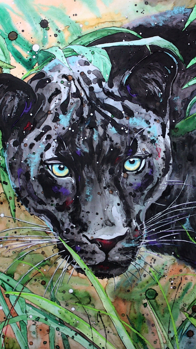 Grass, Black Panther, Animal, Art, Wallpaper - Black Panther Iphone  Wallpaper Hd Animal - 750x1334 Wallpaper 