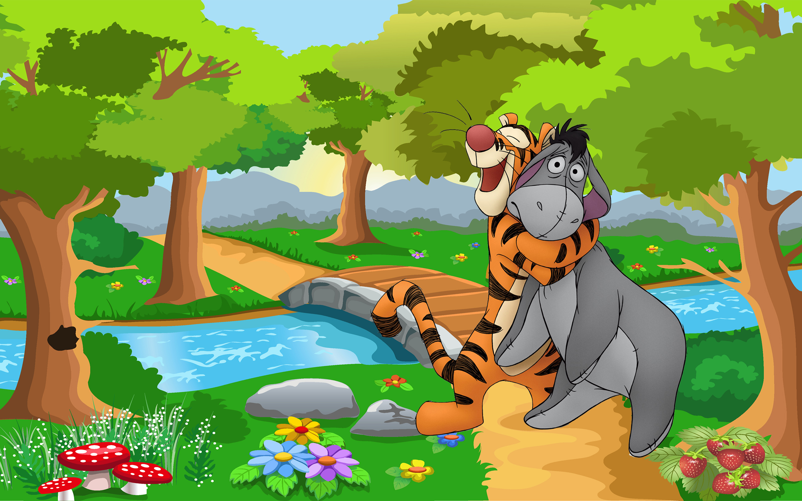Forest Stream Background Cartoon - HD Wallpaper 