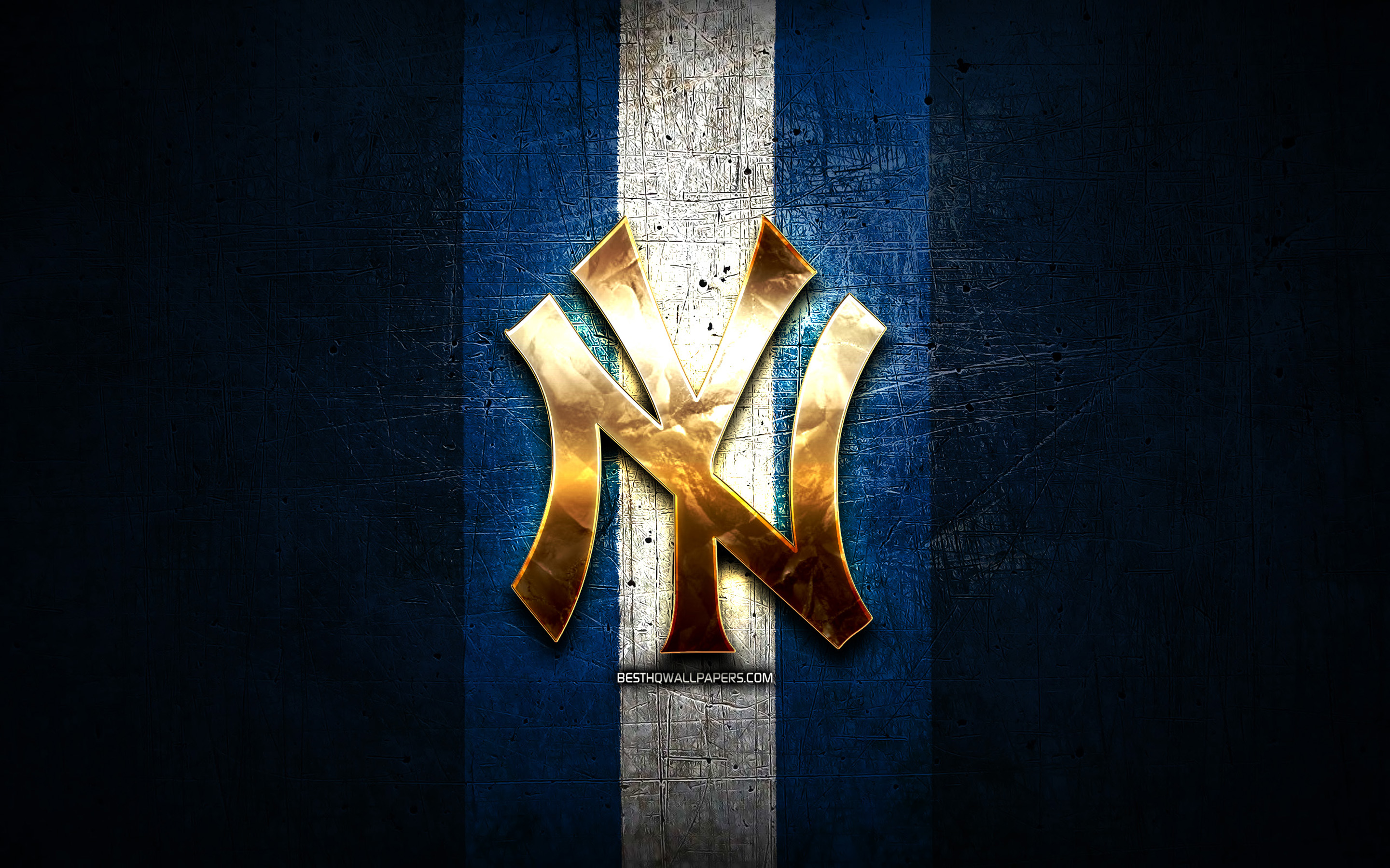 New York Yankees, Golden Logo, Mlb, Blue Metal Background, - Emblem -  2880x1800 Wallpaper - teahub.io