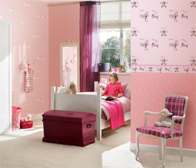 Kids Decorative Cartoon Characters Waterproof Wallpapers - Pink Wallpaper Matching Color - HD Wallpaper 