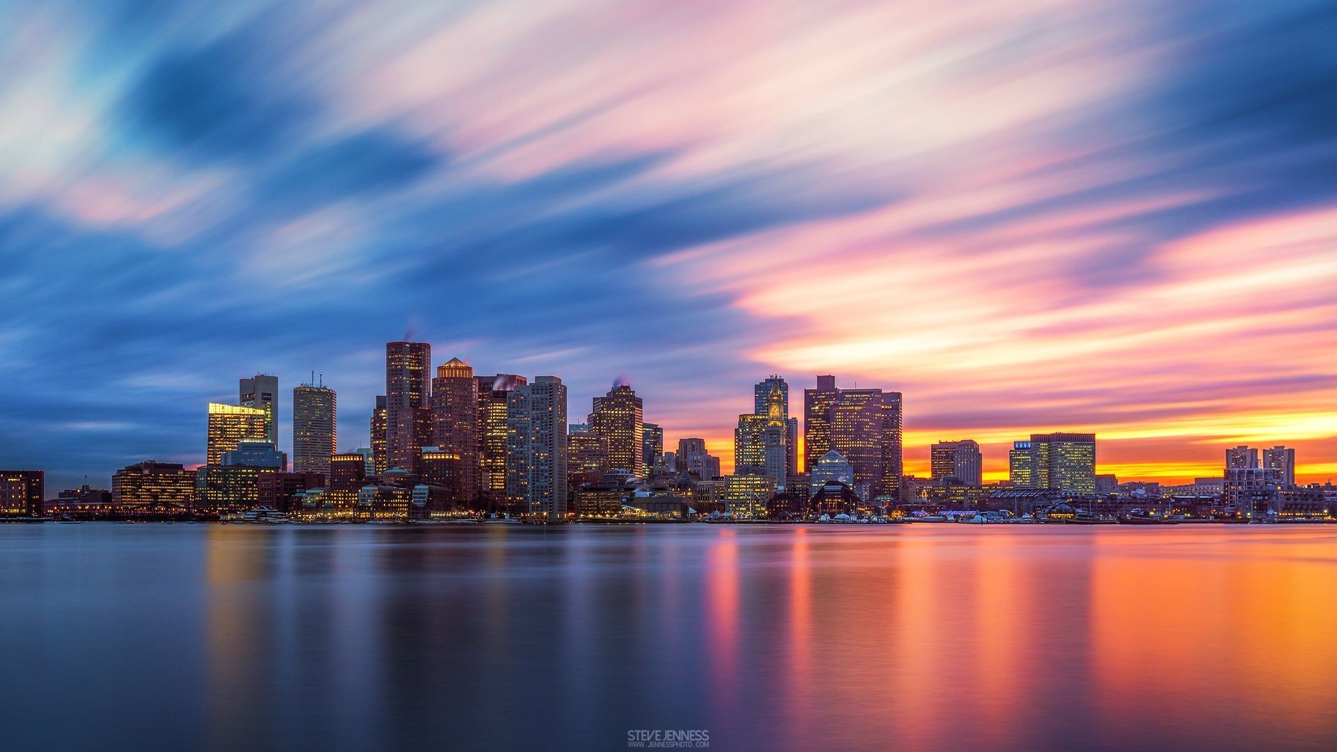 Boston Skyline At Sunset, 120sec - Boston Skyline Sunset - HD Wallpaper 