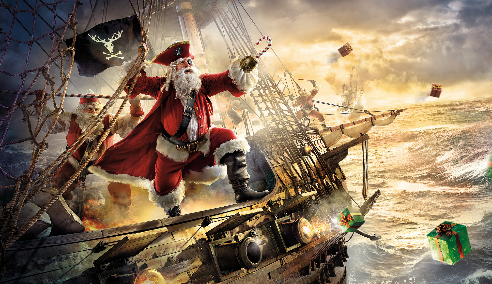 Wallpaper Of Christmas, Funny, Pirate, Santa, Ship - Santa Pirate - HD Wallpaper 