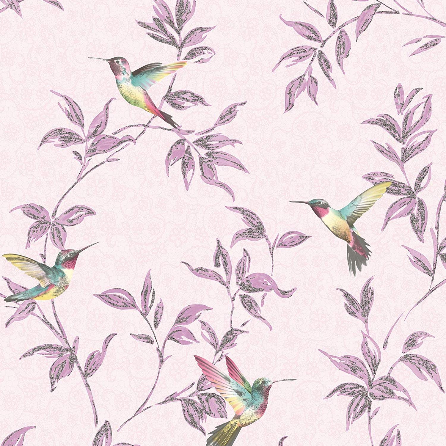 Sparkle Hummingbird Wallpaper Pink Fine Decor Fd41925 - Purple Wallpaper With Hummingbird - HD Wallpaper 