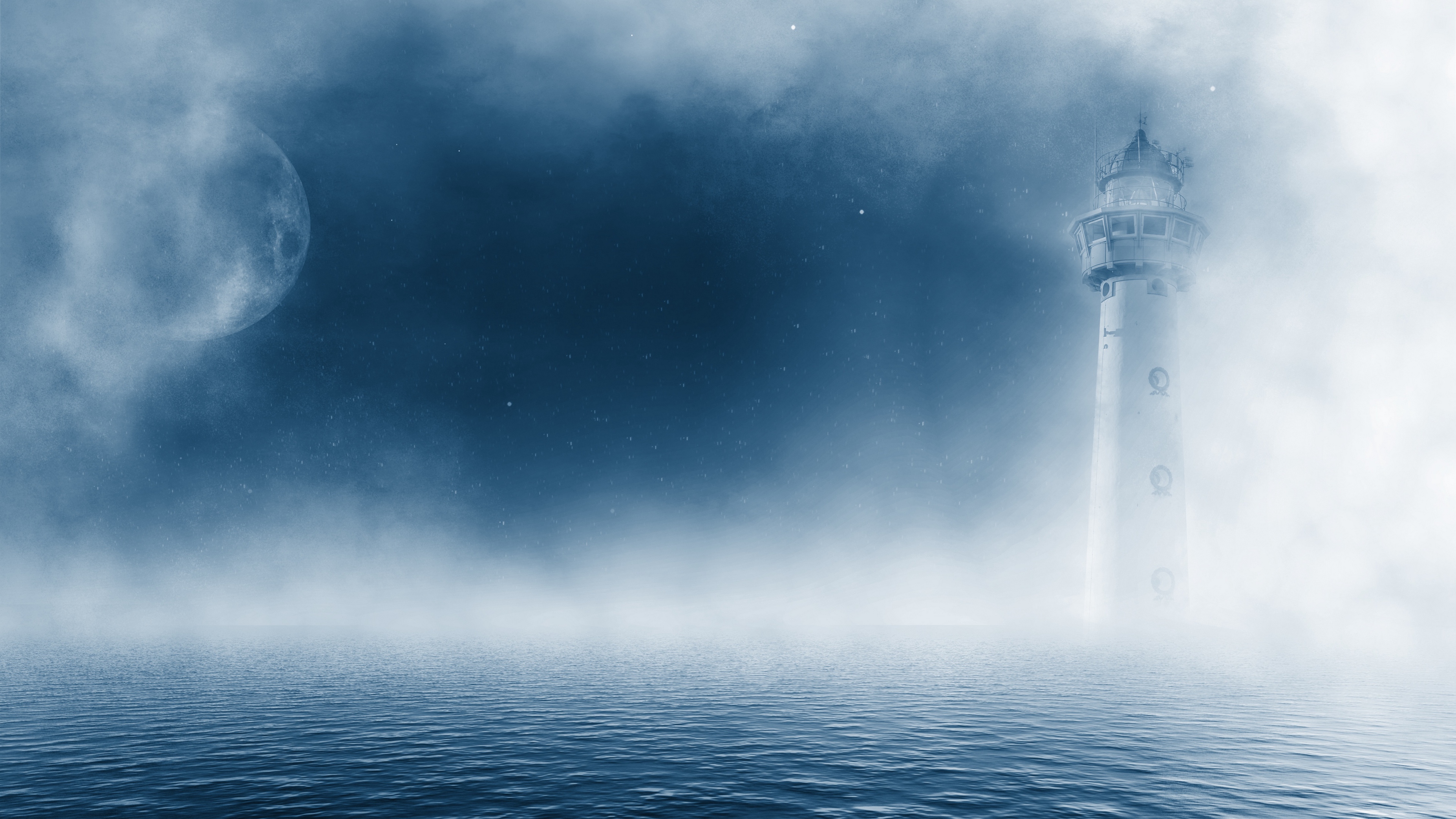 Wallpaper Lighthouse, Sea, Fog, Clouds - HD Wallpaper 