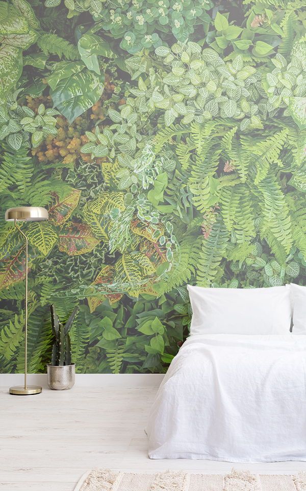 Form A Cute Modern Bedroom With These Botanical Wallpaper - Plant Wallpaper Wall - HD Wallpaper 