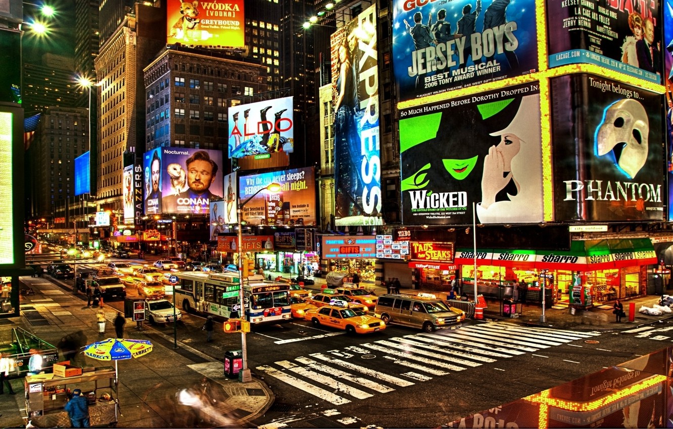 Photo Wallpaper The City, New York City, Times Square, - New York Broadway At Night - HD Wallpaper 