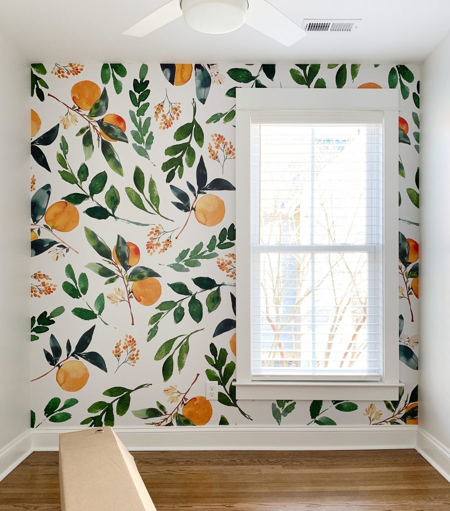 Removable Orange Blossom Wallpaper Mural In Small Room - Young House Love Orange - HD Wallpaper 