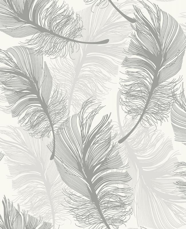 Clemente Light Grey Foil Feather Wwhm1390 Brewster - White And Gold Feather - HD Wallpaper 