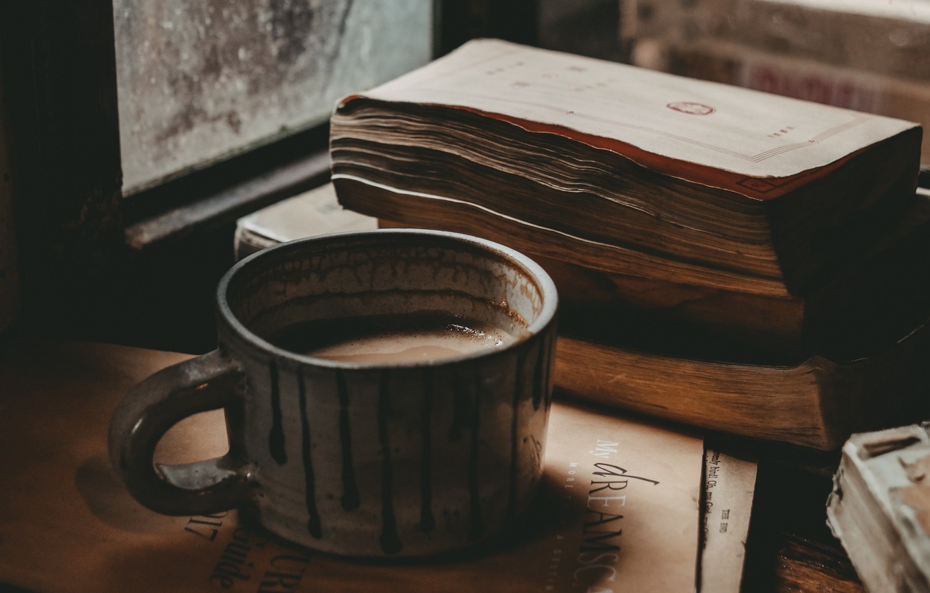 Photo Wallpaper Coffee, Mood, Window, Books, Foods, - Photography Coffee Books And Rain - HD Wallpaper 