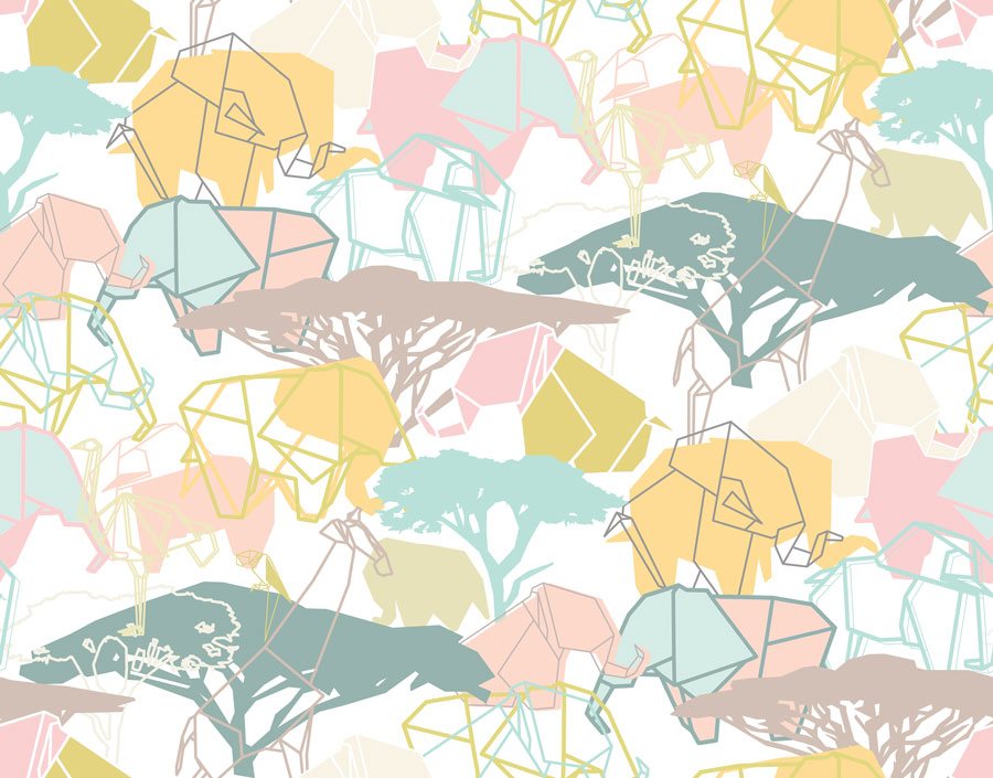 Plant And Animal Pattern Wallpaper Mural Orange Green - Illustration - HD Wallpaper 