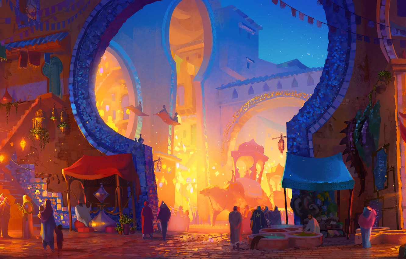 Photo Wallpaper Fantasy, Art, Market, People, Digital - Cathleen Mcallister - HD Wallpaper 