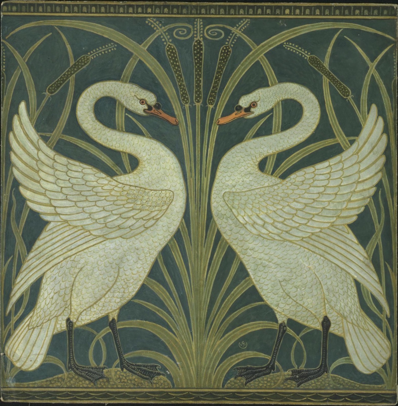 Swan And Rush And Iris Wallpaper Walter Crane - Swan Rush And Iris Walter Crane - HD Wallpaper 