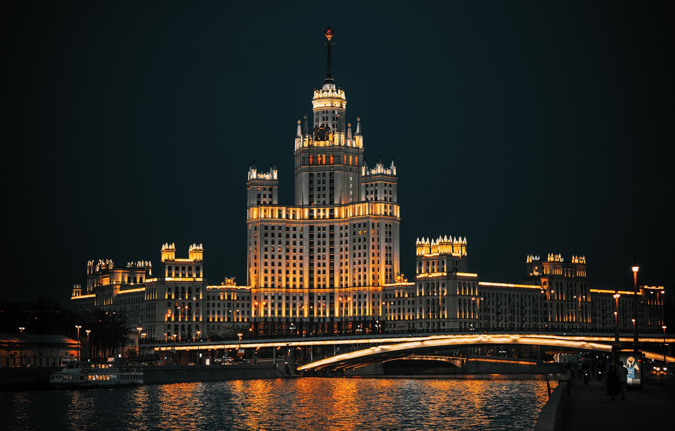 Photo Wallpaper Night, Bridge, The City, House, River, - Tower - HD Wallpaper 