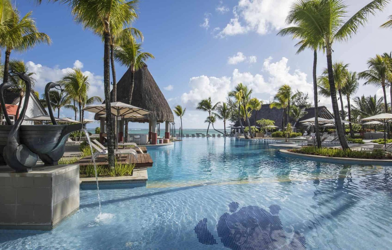 Photo Wallpaper Palm Trees, The Ocean, Pool, Resort, - Ambre Hotel - HD Wallpaper 