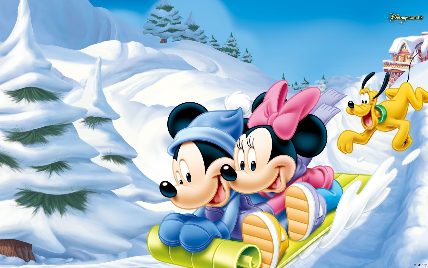 Disney Hd Cartoon Wallpaper Wpc5004510 - Mickey And Minnie Winter - HD Wallpaper 