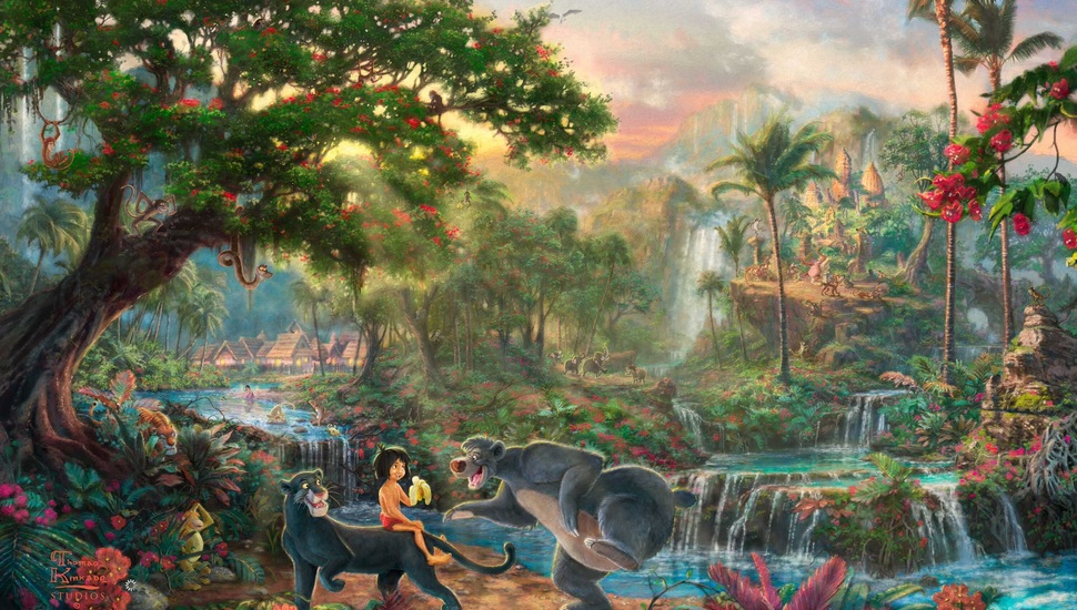 Thomas Kinkade, Painting, The Jungle Book, Thomas Kinkade - Disney Thomas Kinkade Desktop Backgrounds - HD Wallpaper 