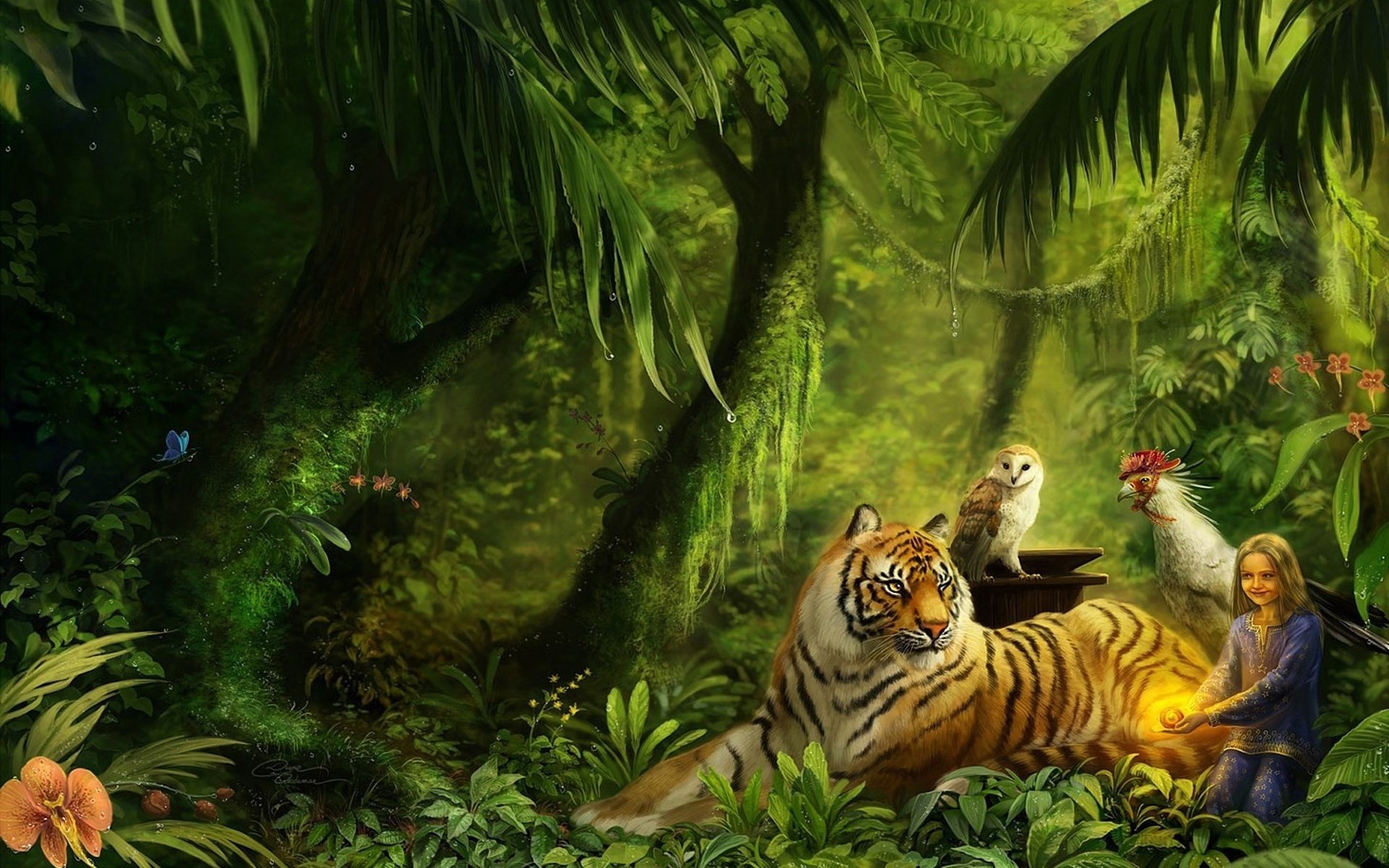 Tiger In Jungle Drawing - HD Wallpaper 
