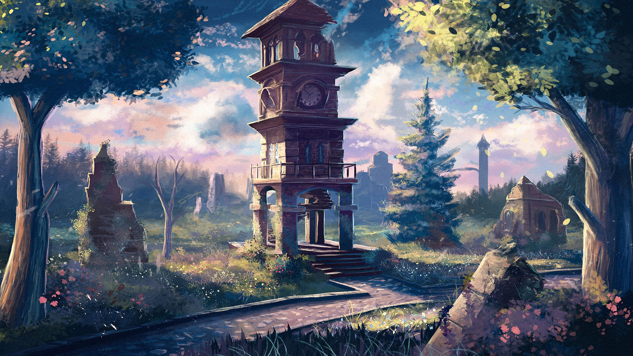 Free Old Clock Tower Anime, Computer Desktop Wallpapers, - Clock Tower Anime Background - HD Wallpaper 