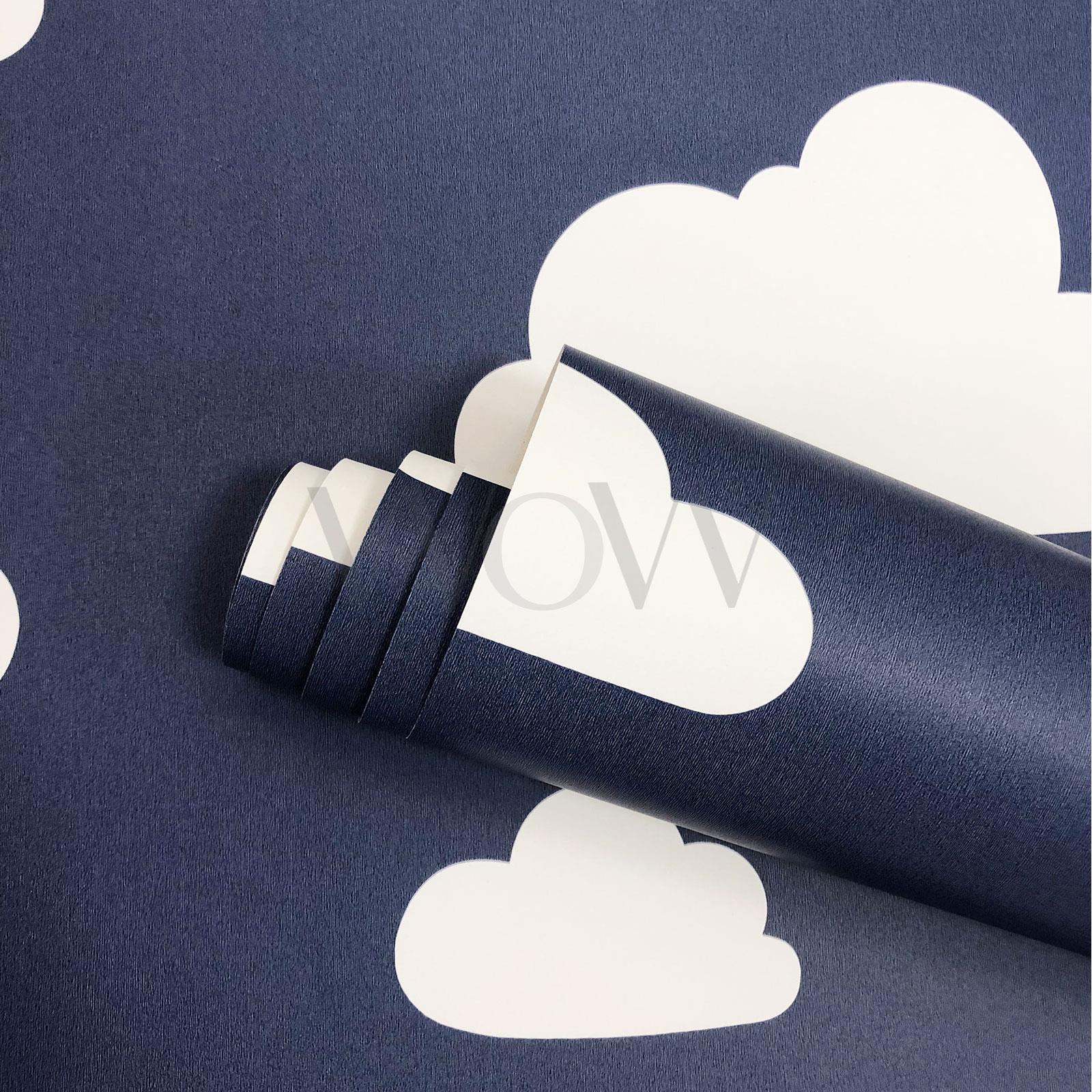 Clouds Wallpaper Kids Bedroom Nursery Boys Girls Navy - Leather - HD Wallpaper 