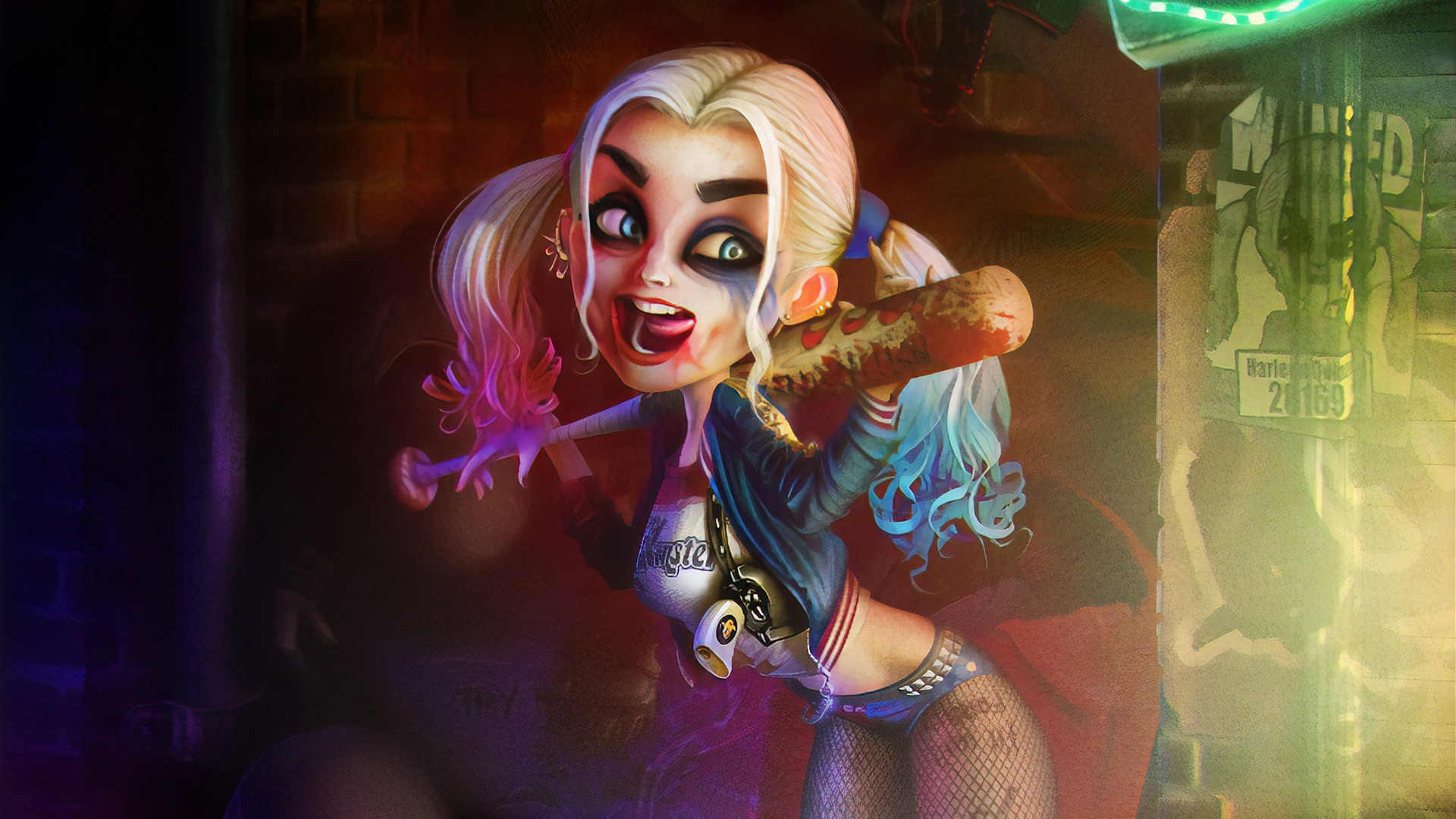 Wallpaper Of Baseball Bat, Chibi, Dc, Comics, Harley - Digital Art Harley Quinn - HD Wallpaper 