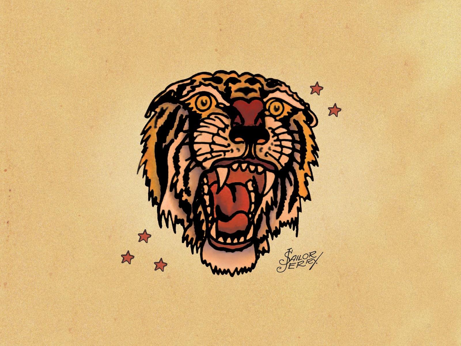 Jerry the Sailor Tattoo Tiger Small Patch 3.5 x 4.0 inch embroidered white