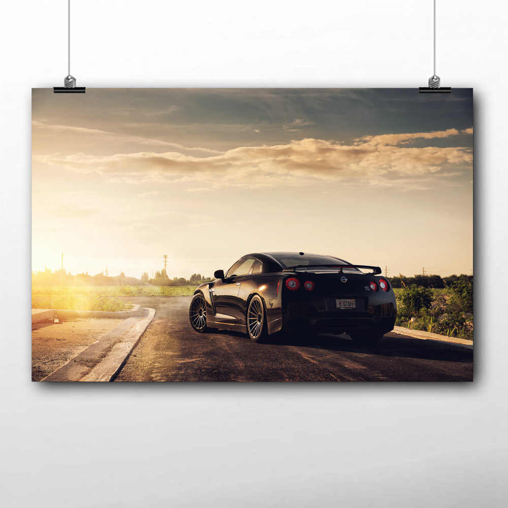 Hd Printed Nissan Gtr R35 Sport Car Sunset Wallpapers - Nissan Gtr R35 Sunset - HD Wallpaper 