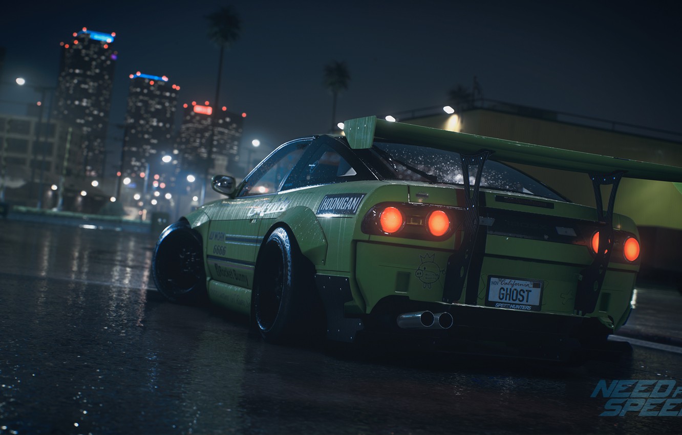Photo Wallpaper Green, Tuning, Nissan, Spoiler, Electronic - Nfs 2015 Nissan 180sx - HD Wallpaper 