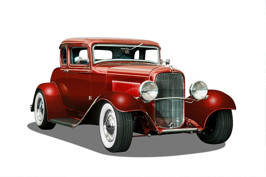 Vintage Car, White Background, Hot Rod, Red Color, - Vintage Car White Background - HD Wallpaper 