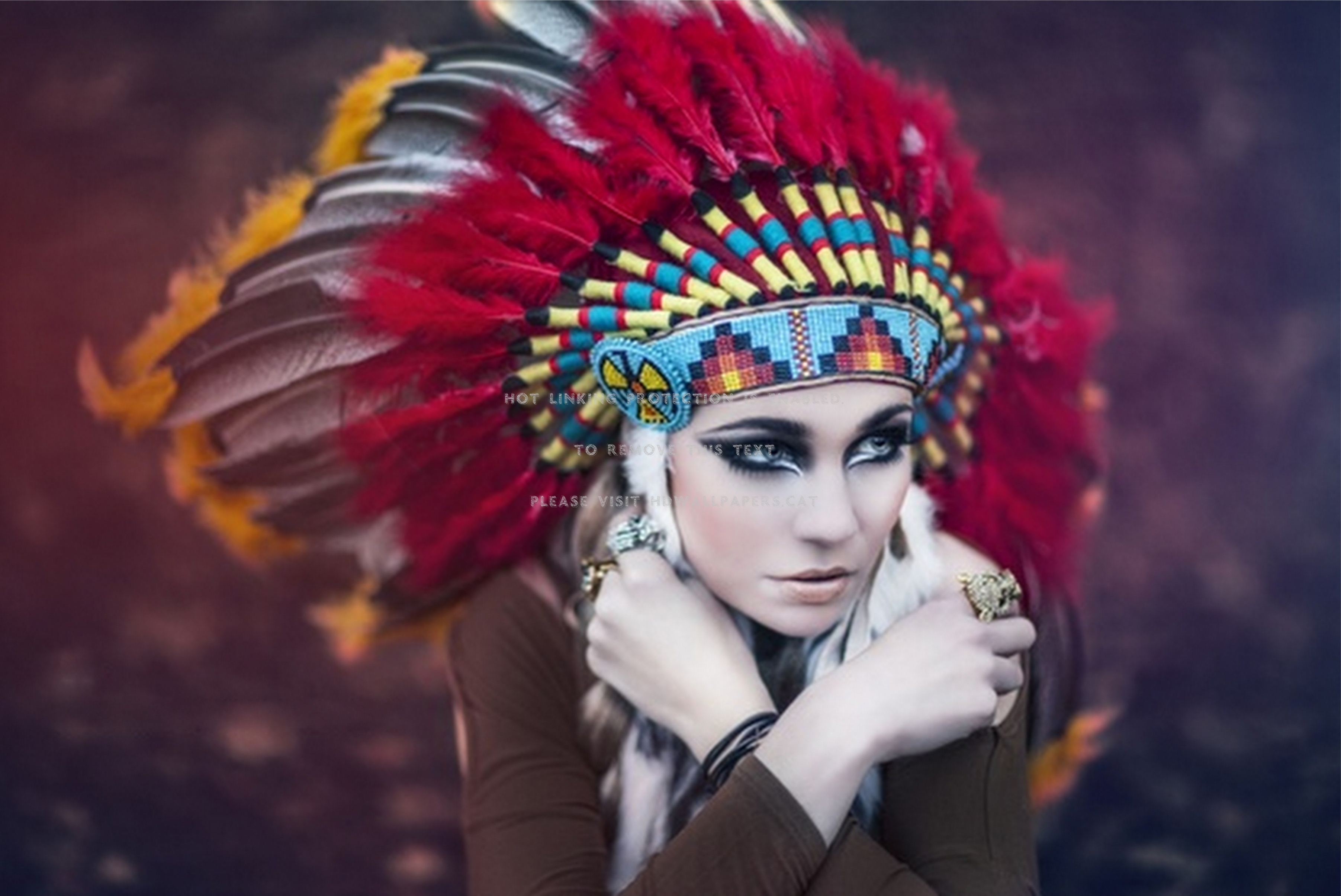 Red Indian Head Dress Model Lady People - Headpiece - HD Wallpaper 