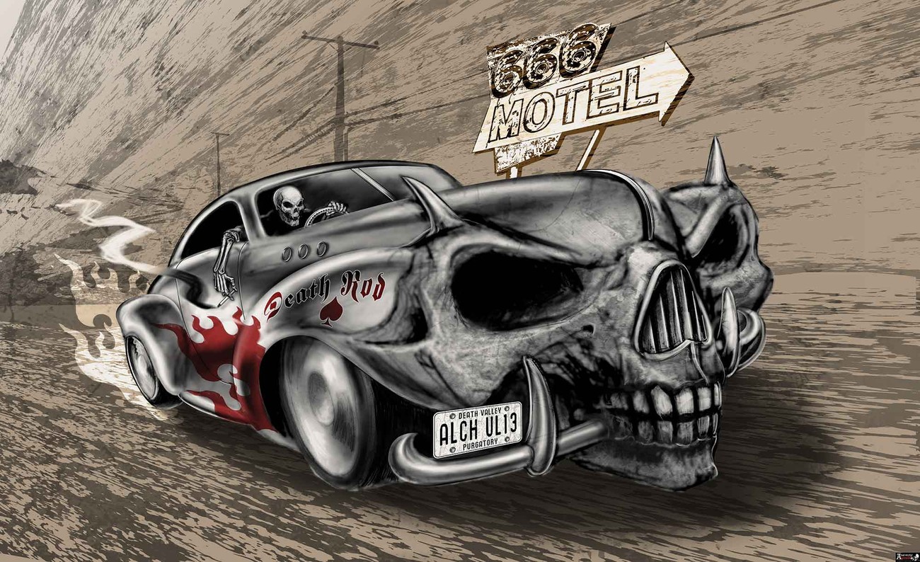 Alchemy Death Hot Rod Car Skull Wallpaper Mural - Gothic Car - HD Wallpaper 