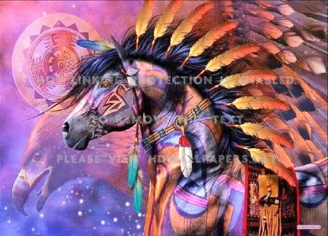American Indian Art Fantasy Colorful Eagle - Sacred Native American Horses - HD Wallpaper 