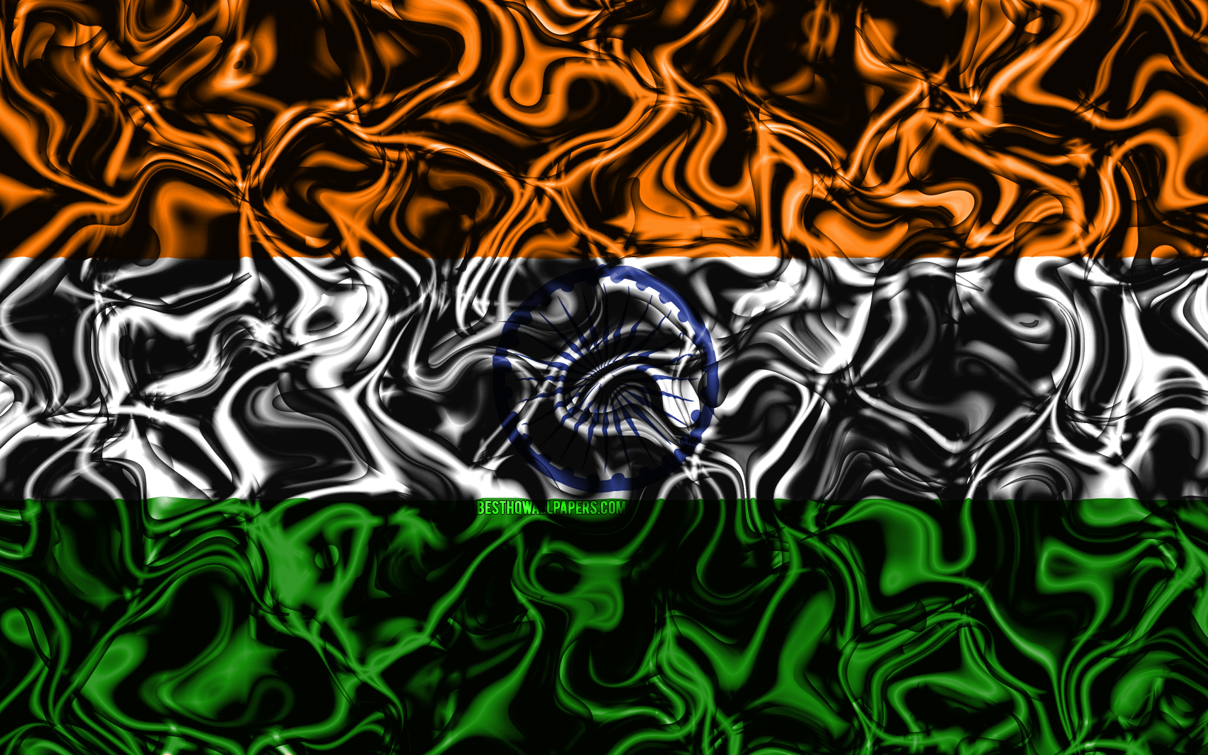 4k, Flag Of India, Abstract Smoke, Asia, National Symbols, - Drapeau Gabon 2019 - HD Wallpaper 