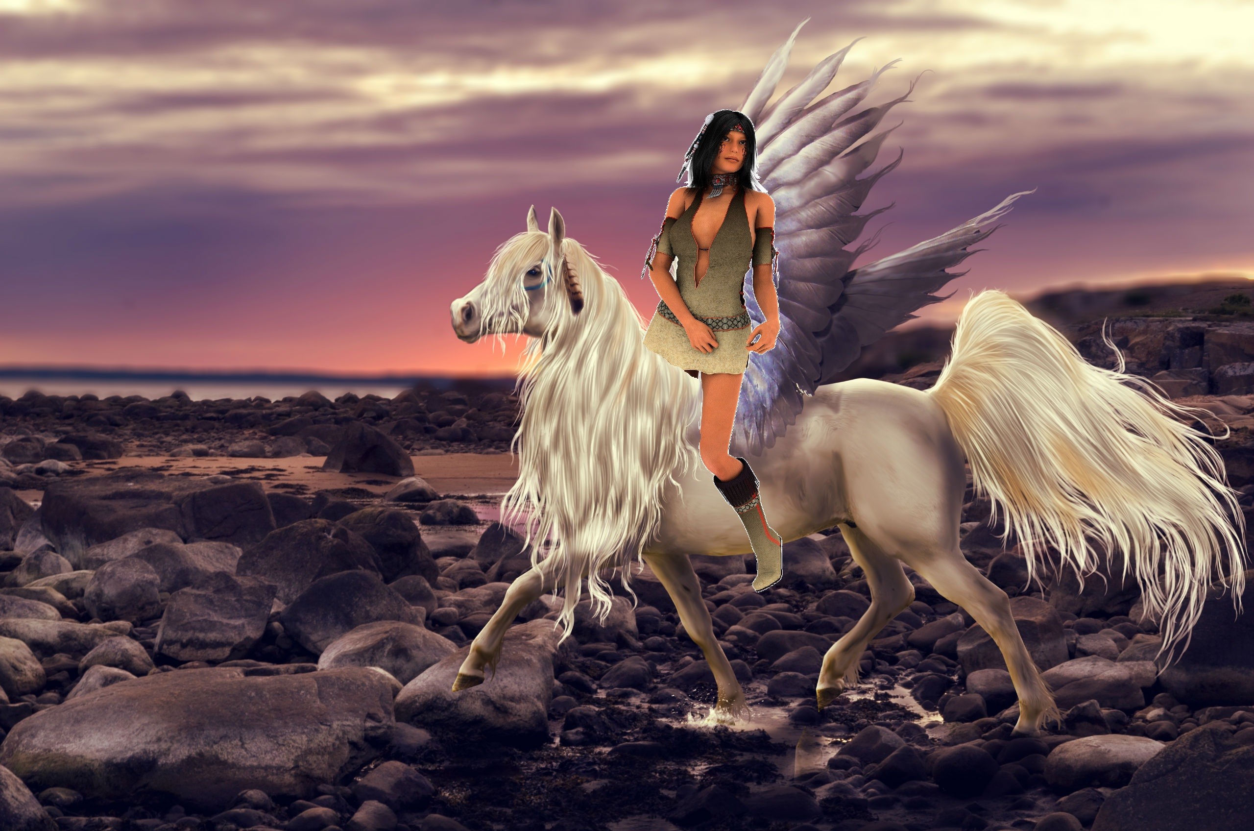 Native Americans Images An Native American Girl Riding - Pferde Mit Flügel - HD Wallpaper 
