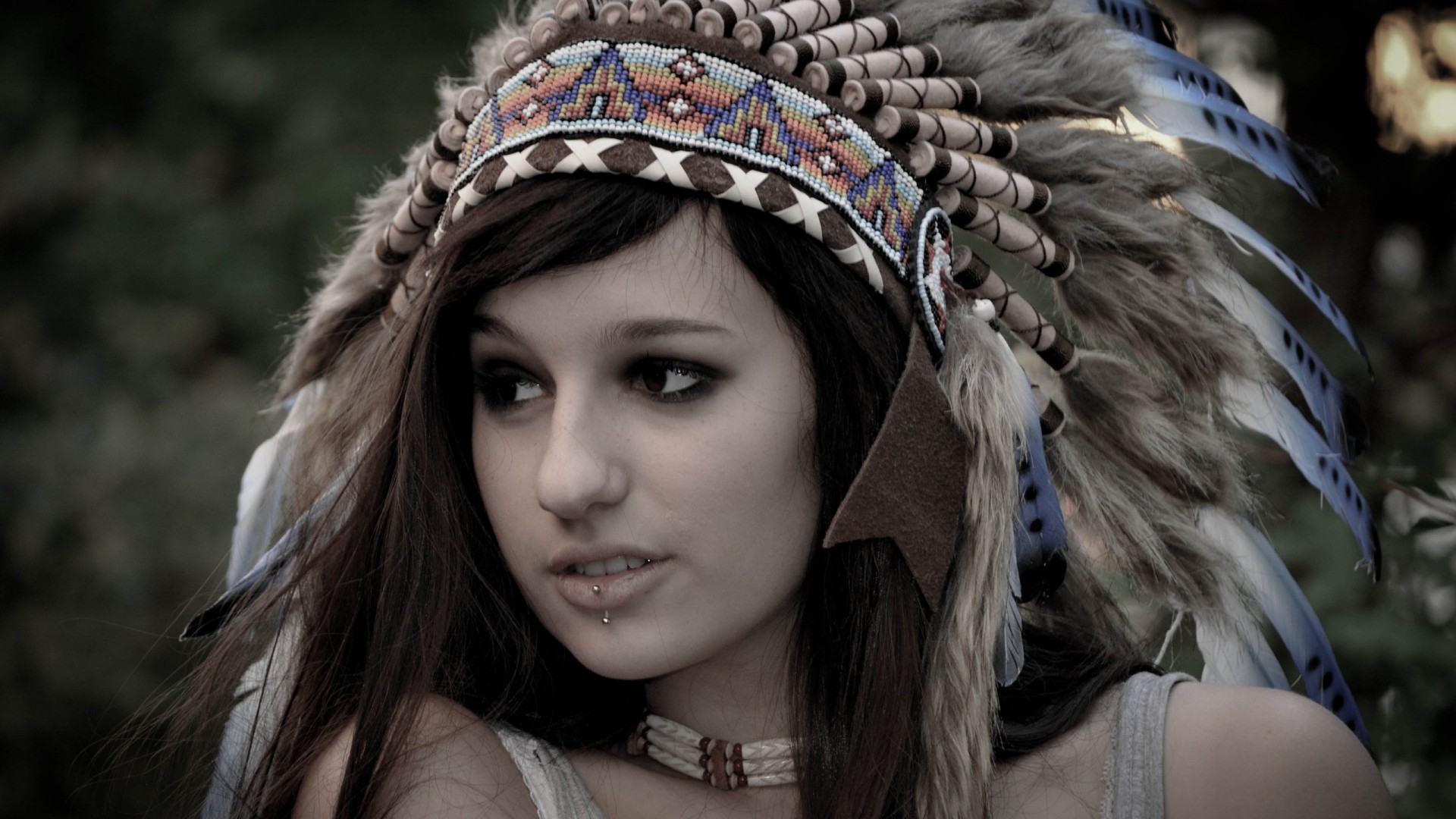 Headdress Girl Native Americans - HD Wallpaper 