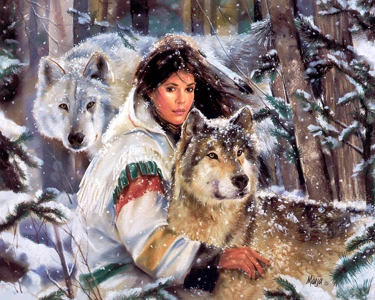 Native American Wolf - HD Wallpaper 