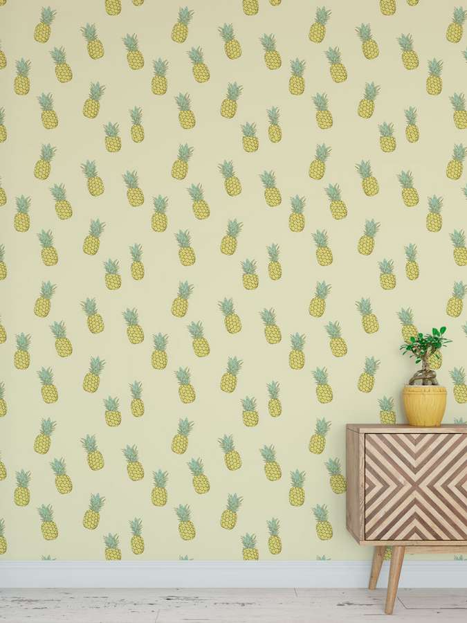 Fruit Wallpaper Mural Yellow In Hall - Fehér Sárga Fali Tapéta - HD Wallpaper 
