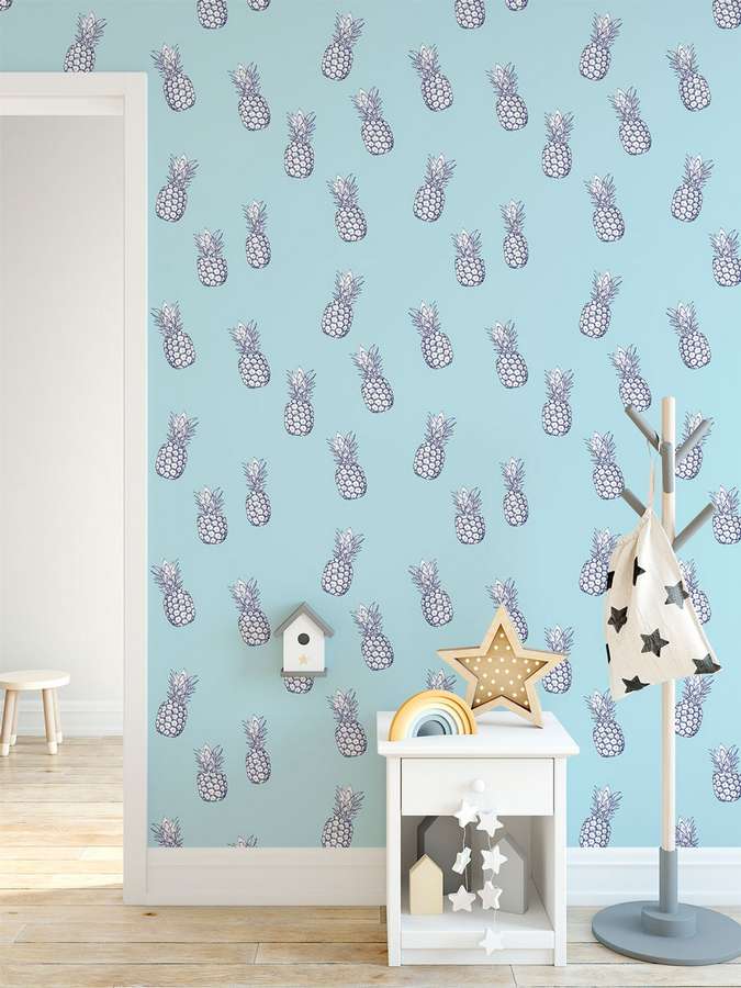 Fruit Wallpaper Mural Blue In Children S Room - Golden Stars Wallpaper Room - HD Wallpaper 
