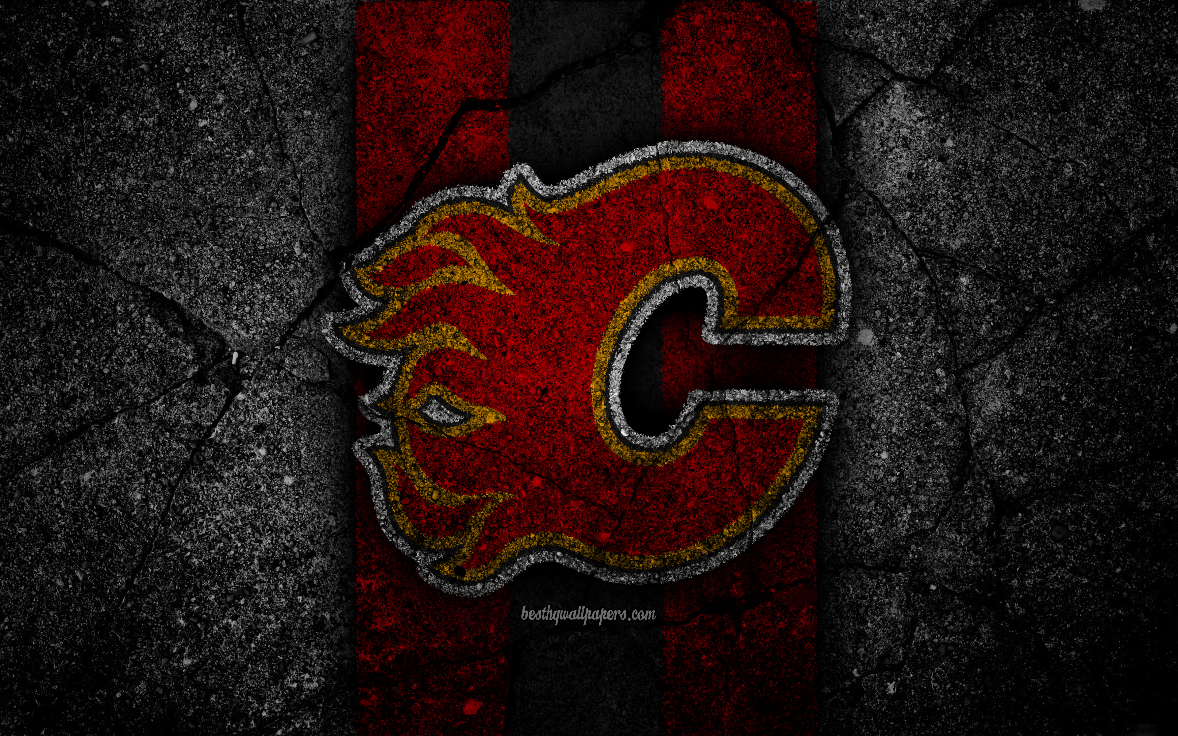 4k, Calgary Flames, Logo, Hockey Club, Nhl, Black Stone, - Kaizer Chiefs - HD Wallpaper 