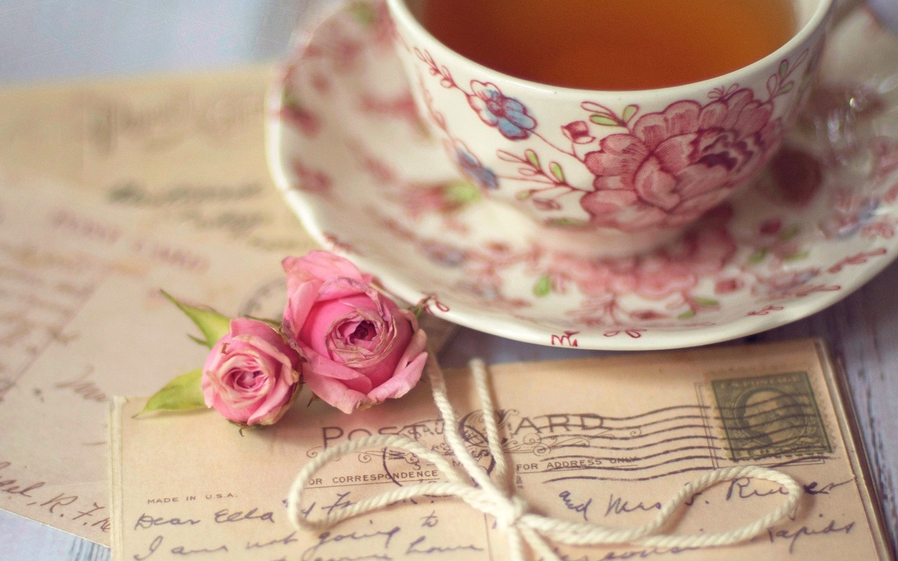 Flowers, Pink, Bow, Postcards, Rose, Tea, Cup, Letters - Pink Tea Cup Photography - HD Wallpaper 