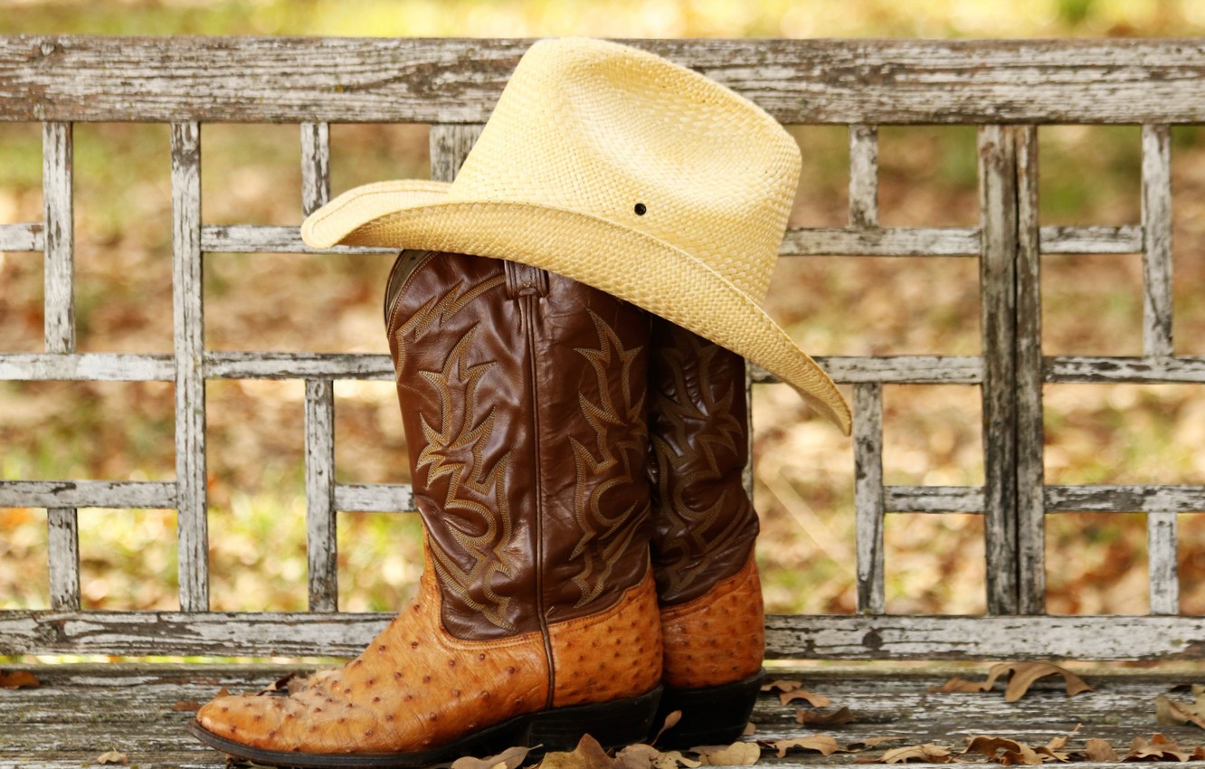 Photo Wallpaper Hat, Boots, Leather - Cowboy Boot - HD Wallpaper 