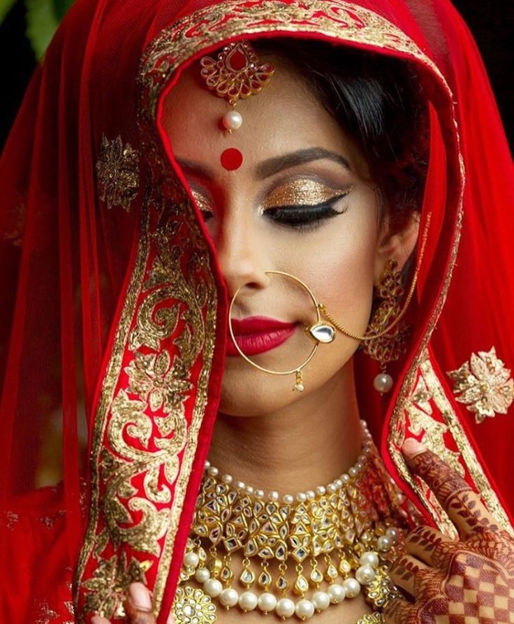Red Suit With Beautiful Bridal Makeup - Indian Bride Photoshoot Makeup - HD Wallpaper 