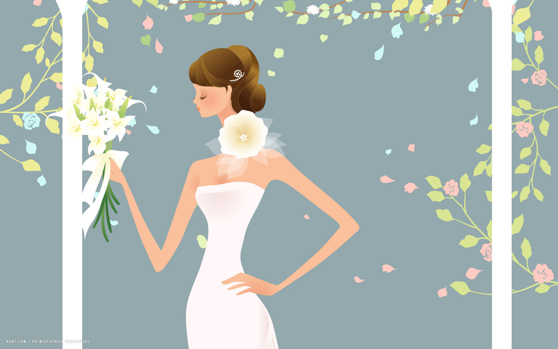 Wedding Bride White Dress Vector Flowers Bouquet Hd - Wedding Vectors - HD Wallpaper 