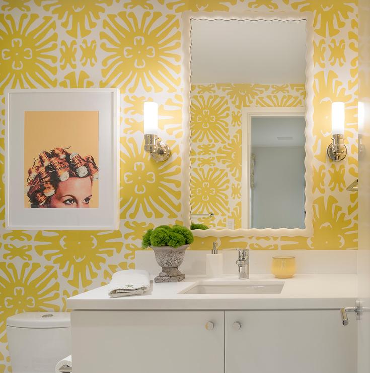 White Powder Room With China Seas Sigourney Wallpaper - Yellow Powder Room - HD Wallpaper 