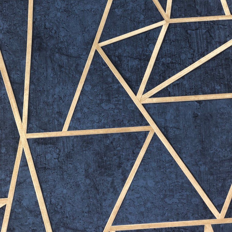 Geometric Blue And Gold - HD Wallpaper 