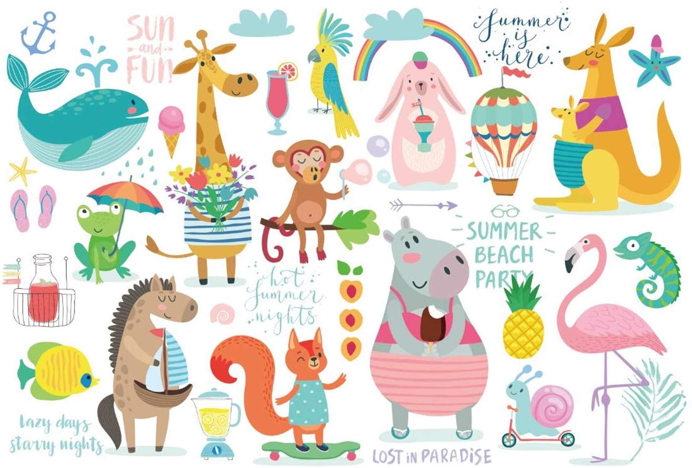 Summer Animal Illustration - HD Wallpaper 