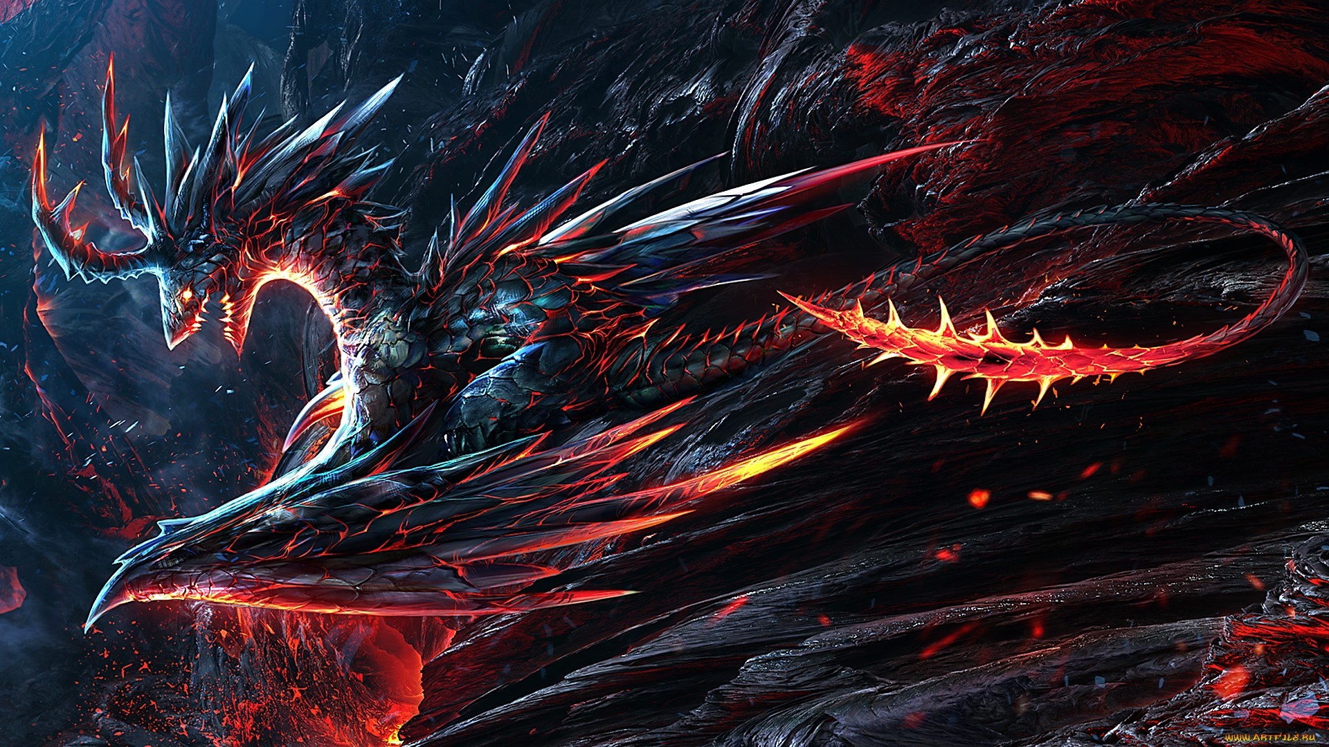 Black And Red Dragon - HD Wallpaper 