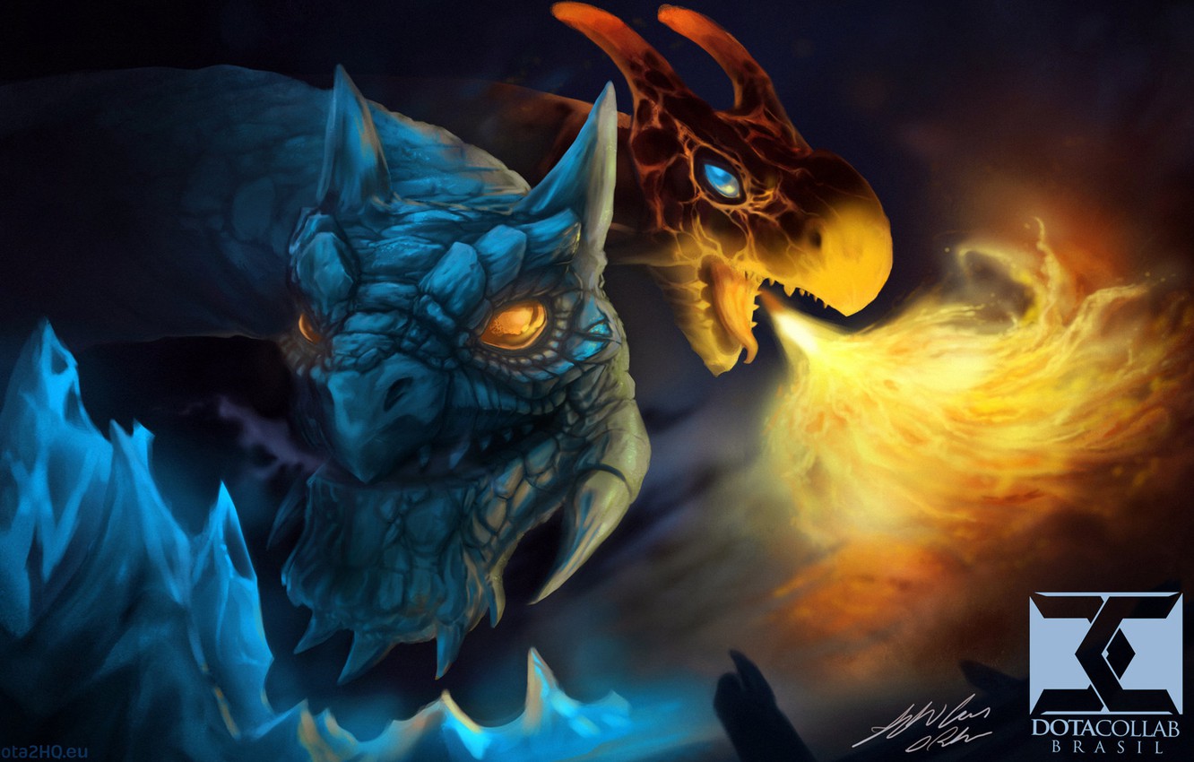 Photo Wallpaper Fire, Dragon, Ice, Art, Dota 2, Jakiro, - Hero Dota 2 Naga - HD Wallpaper 