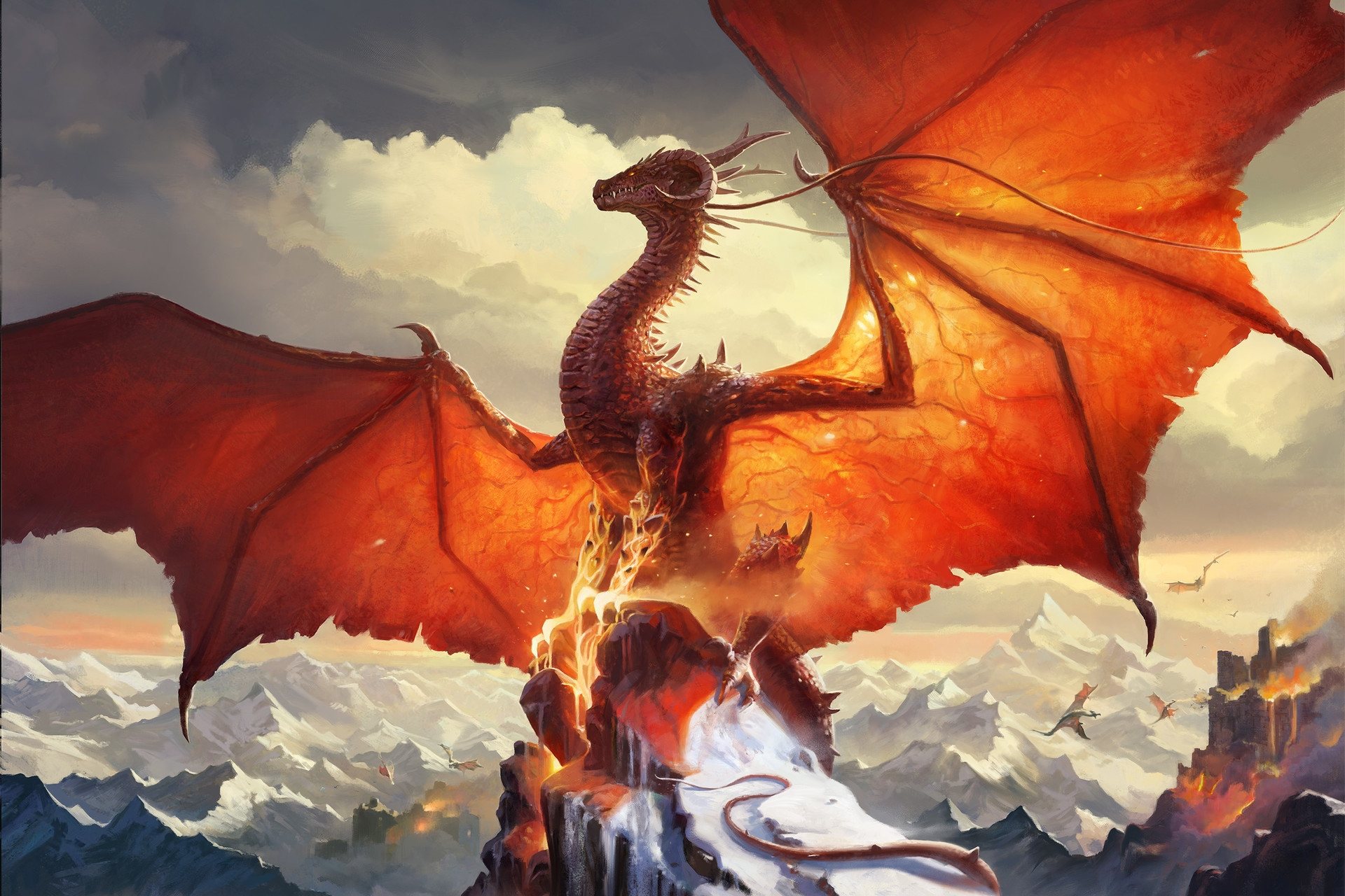 Fire Dragon Round Horn Wallpaper - Beautiful Orange Dragon - HD Wallpaper 