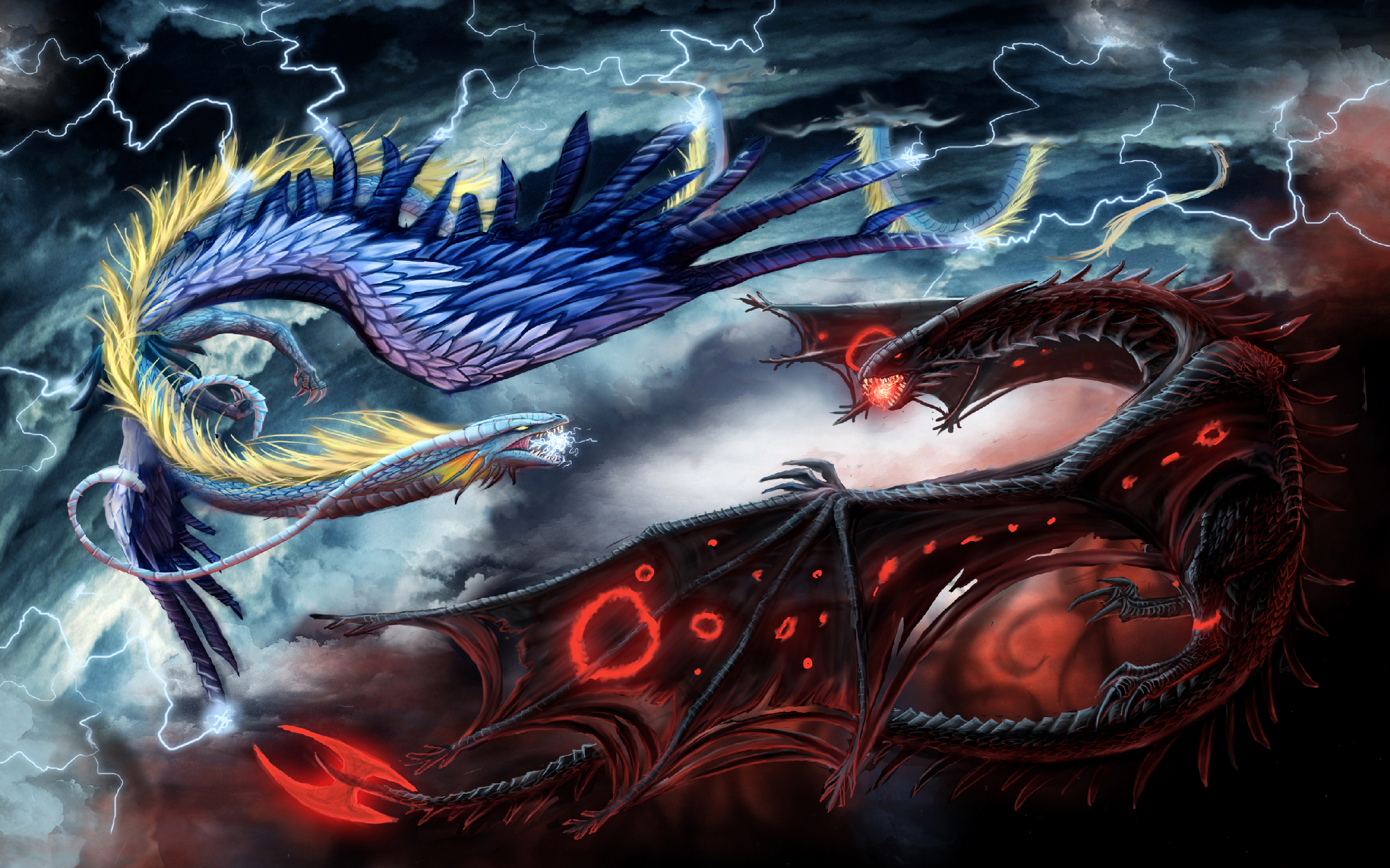 Fantasy Dragon - Heaven And Hell Dragon - HD Wallpaper 